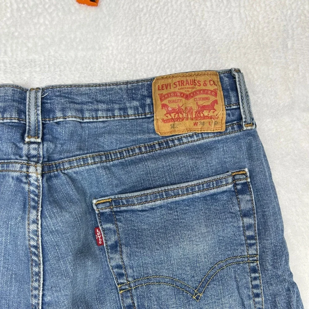 Levi's 512 Tapered Jeans Men's Blue Denim Slim Fit Stretch Zip Fly Y2K - 34X28.5